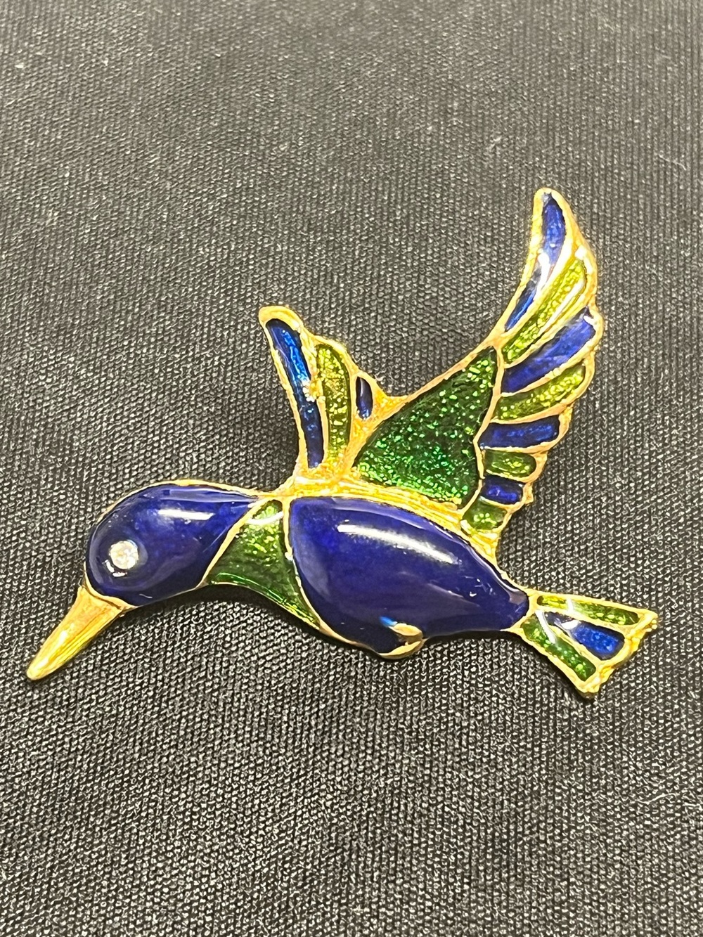 Enamel Flying Bird Duck Brooch Pin - Blue & Green